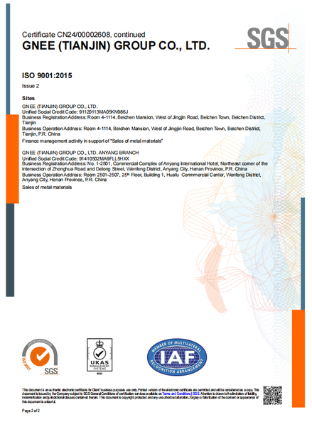 Chiny Gnee Steel (tianjin) Co., Ltd Certyfikaty